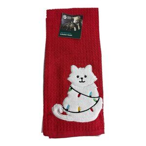 The Humane Society Christmas Cats Kitchen Towels Set Of 3 Holiday Red/Green NEW